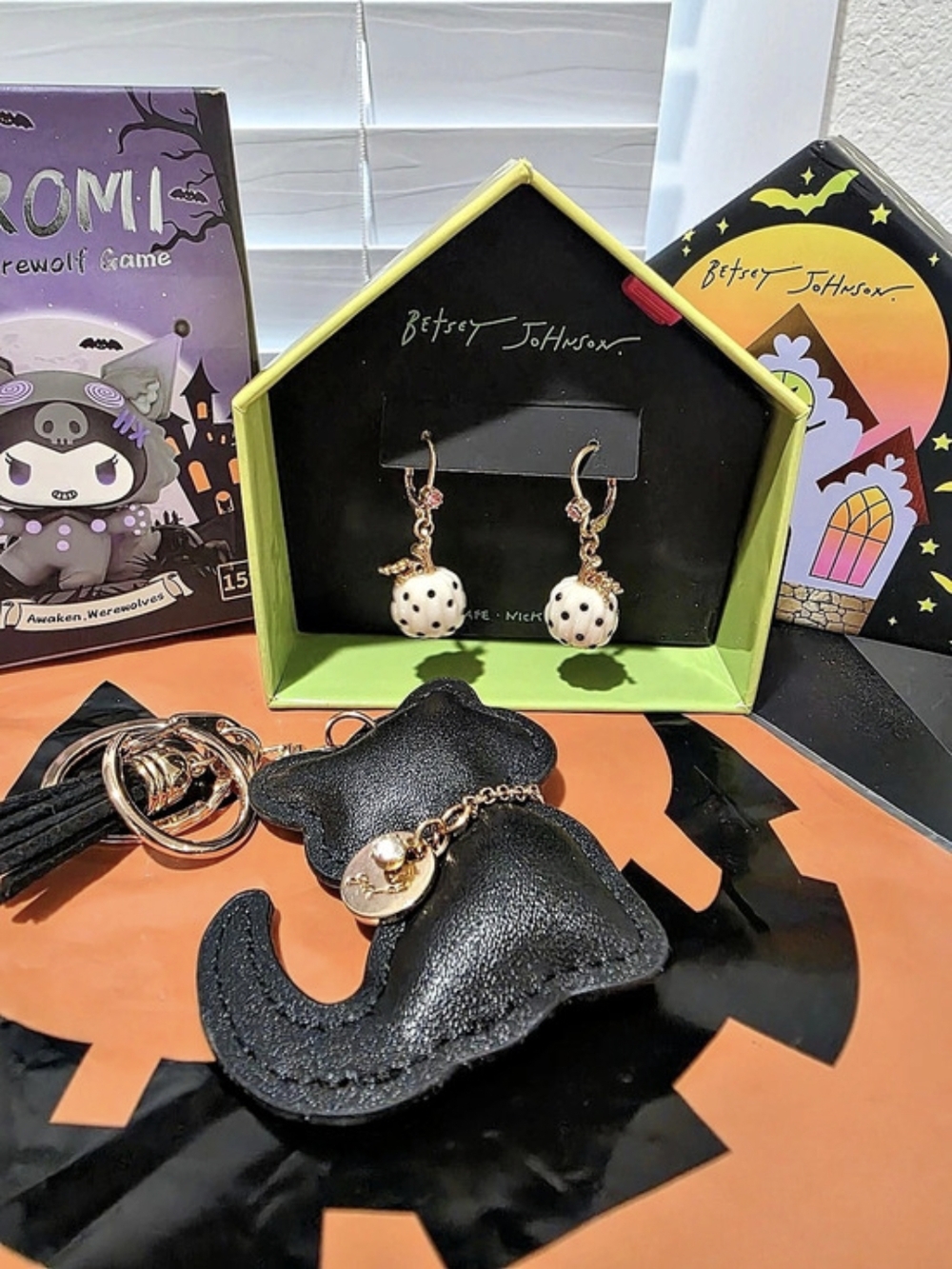 Halloween Bundle! Betsey Johnson Pumpkin Earrings Black Cat & Popmart Kuromi New